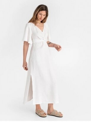 Magic Linen balta romantiško stiliaus lininė suknelė AGRA IN WHITE