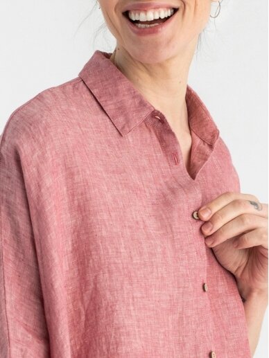 Magic linen rausvi lininiai marškiniai LIGHTWEIGHT LINEN SHIRT HANA IN CRANBERRY 3