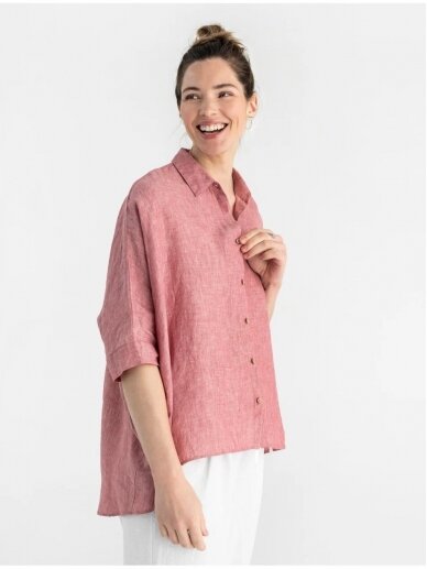 Magic linen rausvi lininiai marškiniai LIGHTWEIGHT LINEN SHIRT HANA IN CRANBERRY 2