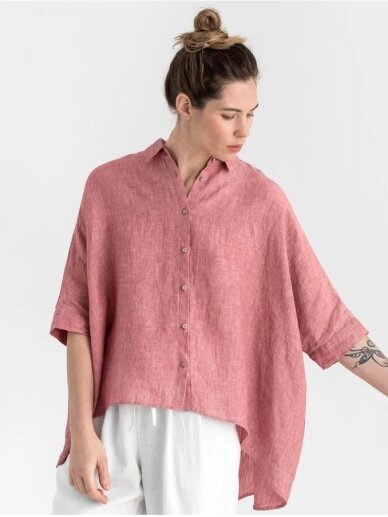 Magic linen rausvi lininiai marškiniai LIGHTWEIGHT LINEN SHIRT HANA IN CRANBERRY