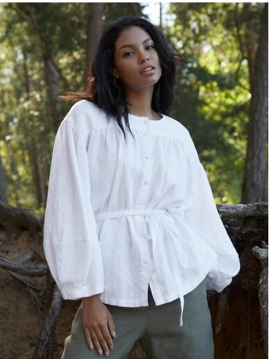 Magic Linen balti lininiai marškiniai LINEN LONG LANTERN SLEEVES TOP ALGHERO IN WHITE 3