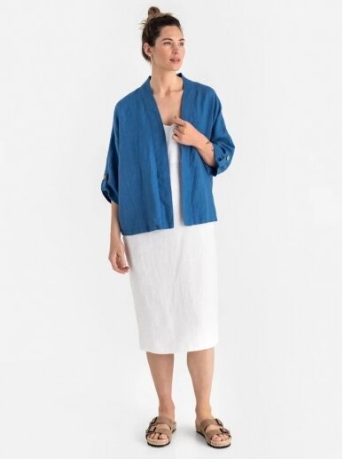 Magic Linen mėlynas lino švarkelis LINEN KIMONO JACKET BANOS IN COBALT BLUE 1