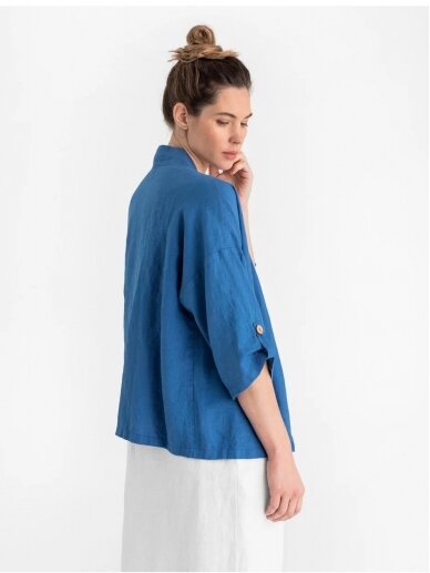 Magic Linen mėlynas lino švarkelis LINEN KIMONO JACKET BANOS IN COBALT BLUE 2