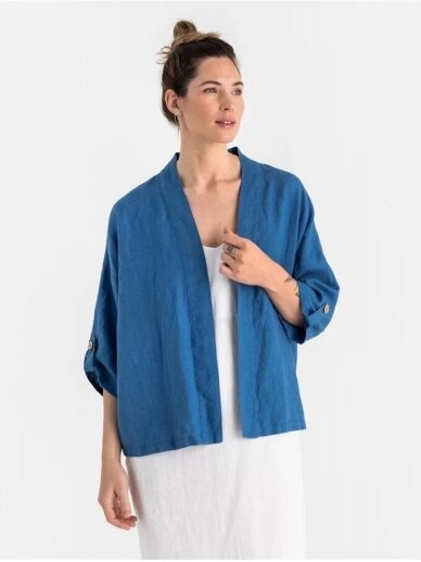 Magic Linen mėlynas lino švarkelis LINEN KIMONO JACKET BANOS IN COBALT BLUE