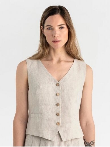 Magic Linen klasikinio tipo linos spalvos lininė liemenė CLASSIC LINEN VEST OBIDOS IN NATURAL MELANGE