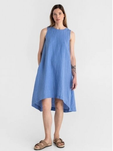 Magic Linen  žydra lininė suknelė ROYAL TOSCANA LINEN DRESS IN BLUE STRIPES