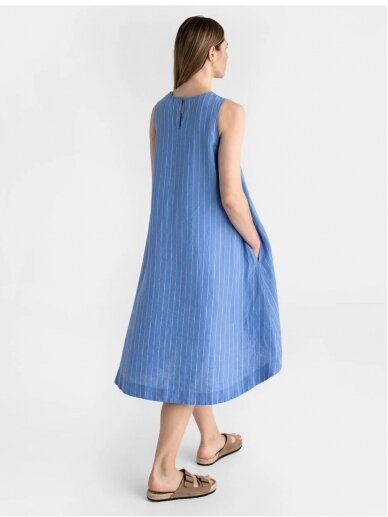 Magic Linen  žydra lininė suknelė ROYAL TOSCANA LINEN DRESS IN BLUE STRIPES 1
