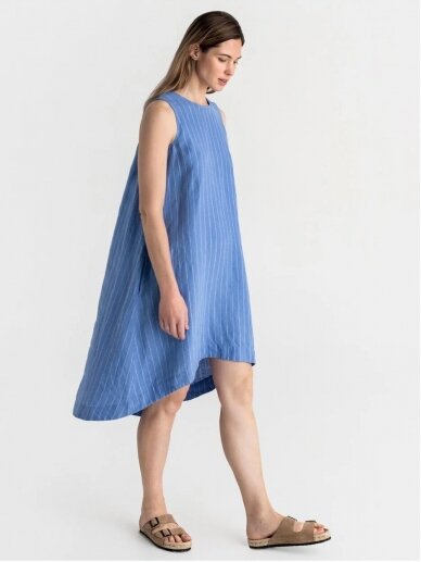 Magic Linen  žydra lininė suknelė ROYAL TOSCANA LINEN DRESS IN BLUE STRIPES 2