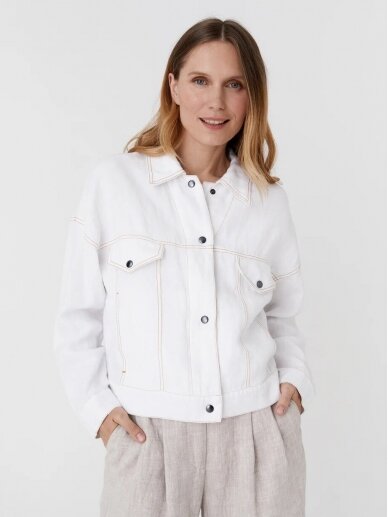 Magic Linen  šviesus lininis švarkelis CROPPED LINEN JACKET LEURA IN WHITE