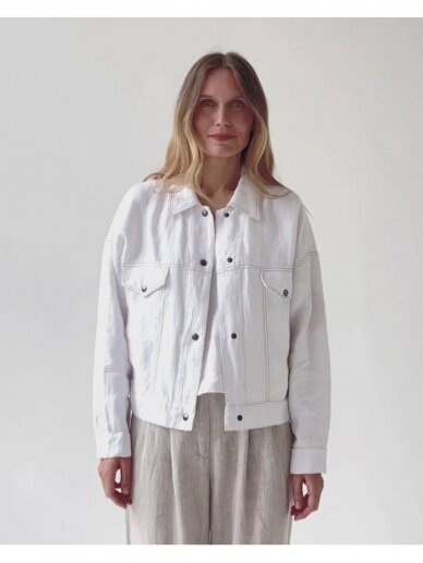 Magic Linen  šviesus lininis švarkelis CROPPED LINEN JACKET LEURA IN WHITE 2