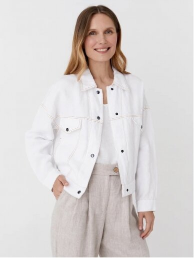 Magic Linen  šviesus lininis švarkelis CROPPED LINEN JACKET LEURA IN WHITE 4