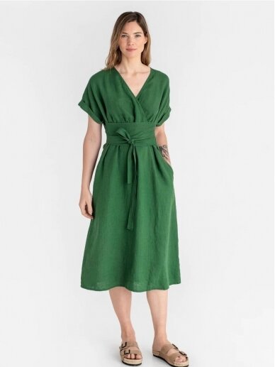 Magic Linen  žalia midi ilgio  lininė suknelė BOHOL IN GREEN 1