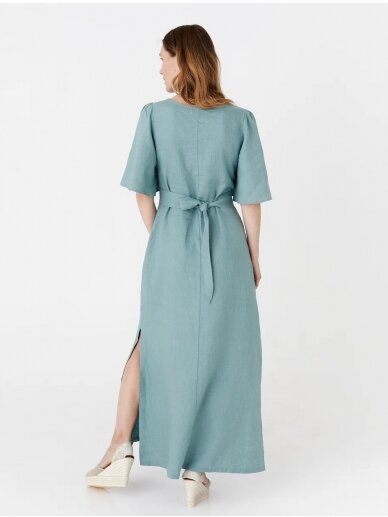 Magic Linen  žydra romantiško stiliaus lininė suknelė MAXI LINEN DRESS AGRA IN TEAL BLUE 2