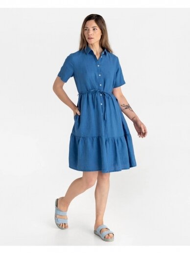 Magic Linen  žydra lininė suknelė TIERED LINEN DRESS PETRA IN COBALT BLUE 2