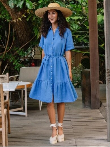 Magic Linen  žydra lininė suknelė TIERED LINEN DRESS PETRA IN COBALT BLUE 4