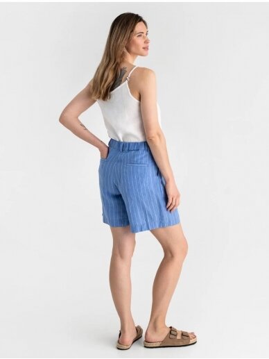 Magic linen  žydri lininiai šortai PLEATED LINEN SHORTS BAGAN IN BLUE STRIPES 1