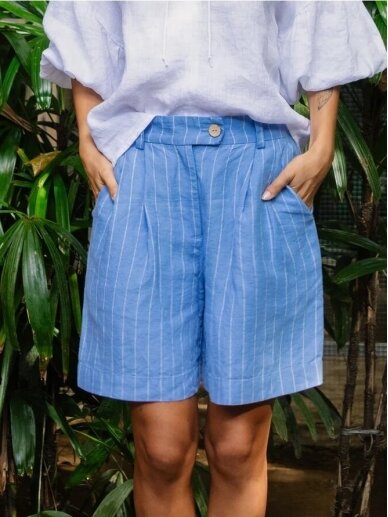 Magic linen  žydri lininiai šortai PLEATED LINEN SHORTS BAGAN IN BLUE STRIPES 6