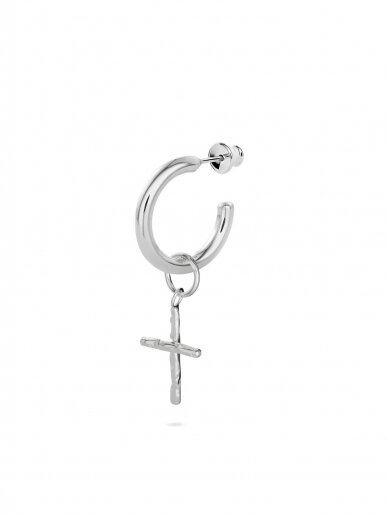 NO MORE auskarai vyramas CROSS STUD HOOPS SILVER 4